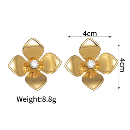1 Pair Princess Cute Flower Inlay 304 Stainless Steel Zircon Ear Studs