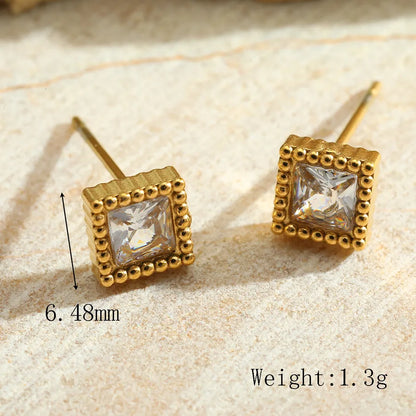 1 Pair Cute Retro Simple Style Geometric Plating Inlay 304 Stainless Steel Zircon 18K Gold Plated Ear Studs