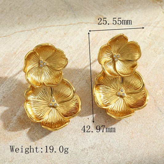 1 Pair Cute Simple Style Classic Style Irregular Geometric Flower Plating Inlay 304 Stainless Steel Zircon 18K Gold Plated Ear Studs