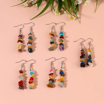 1 pair retro irregular plating natural stone drop earrings