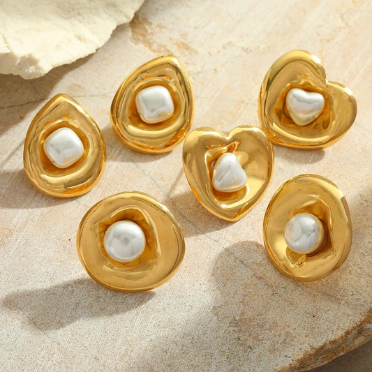 1 Pair Cute Romantic Simple Style Irregular Geometric Heart Shape Plating Inlay 304 Stainless Steel Imitation Pearl 18K Gold Plated Ear Studs