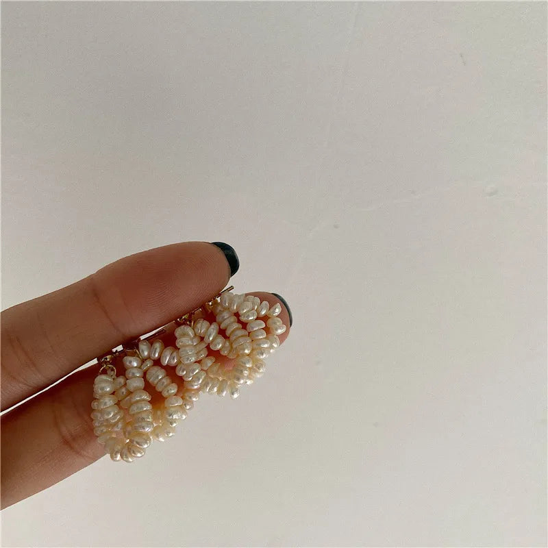 1 pair retro solid color freshwater pearl beaded drop earrings