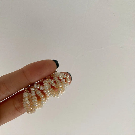 1 pair retro solid color freshwater pearl beaded drop earrings