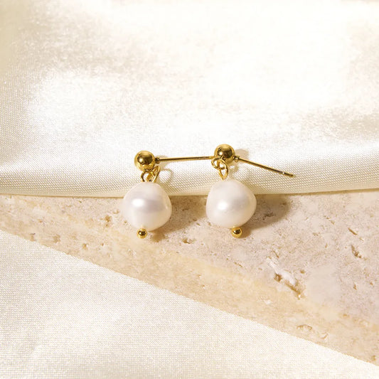 1 Pair IG Style Elegant Geometric Plating 201 Stainless Steel Freshwater Pearl 18K Gold Plated Drop Earrings