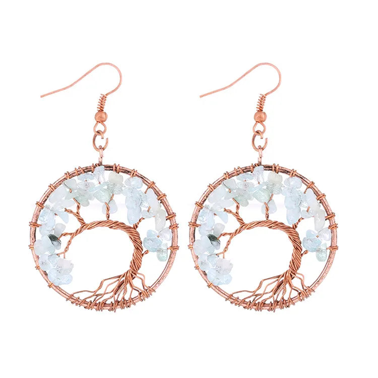 1 pair simple style leaf natural stone copper drop earrings