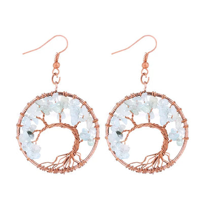 1 pair simple style leaf natural stone copper drop earrings