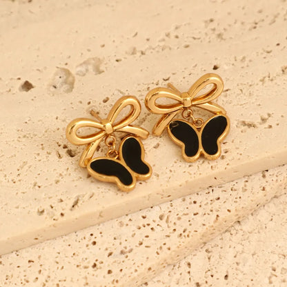 1 Pair Elegant French Style Sweet Heart Shape Bow Knot 304 Stainless Steel Ear Studs