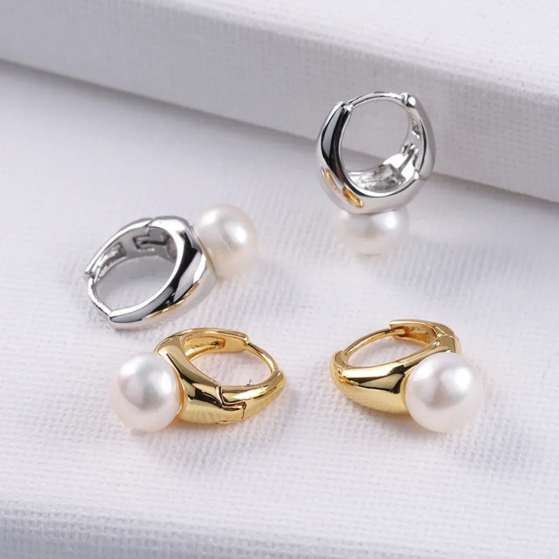 1 pair lady geometric freshwater pearl copper plating earrings
