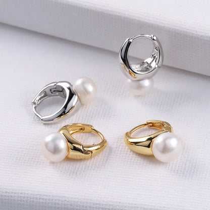 1 pair lady geometric freshwater pearl copper plating earrings