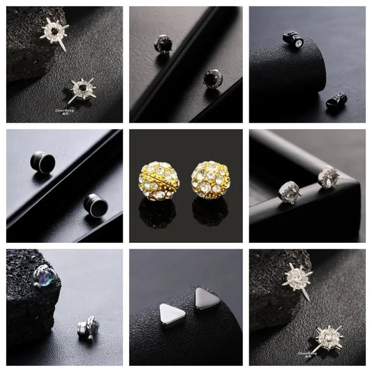 1 Pair Simple Style Geometric Inlay Titanium Steel Rhinestones Ear Cuffs