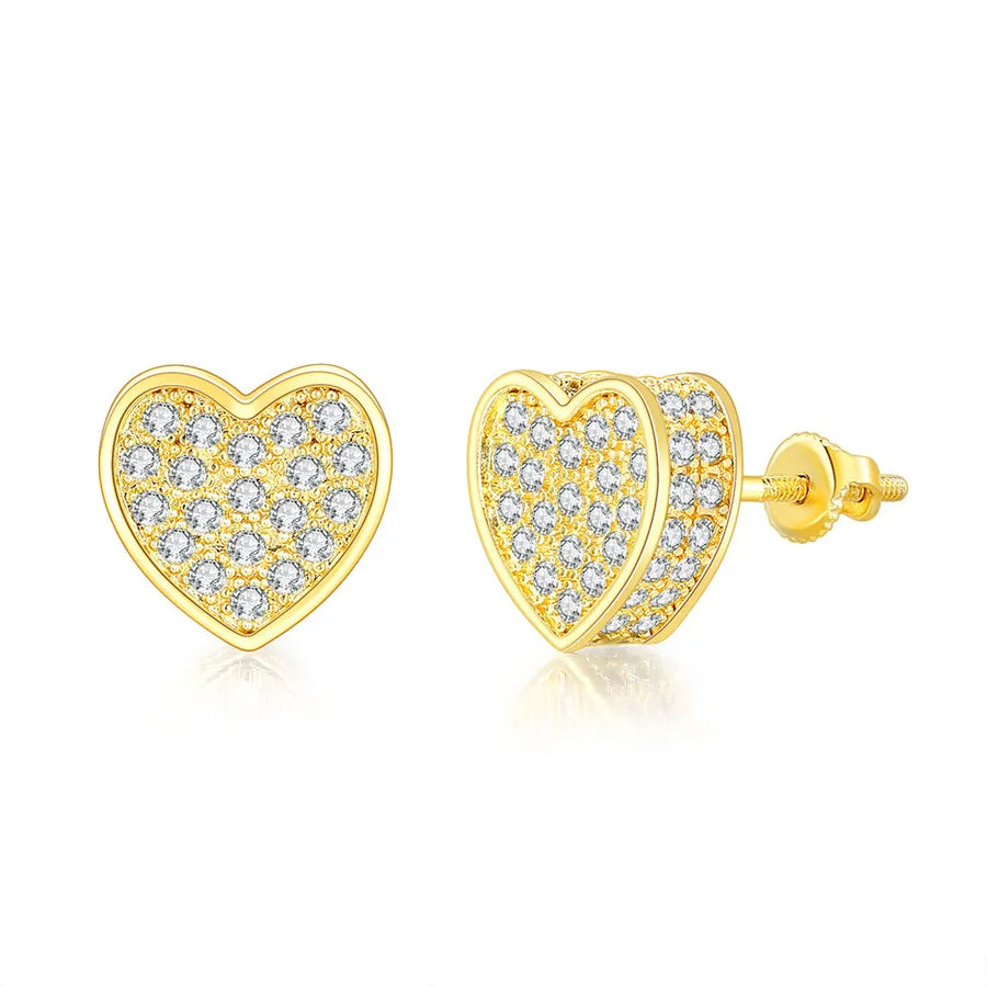 1 Pair Hip-Hop Round Square Heart Shape Plating Inlay Copper Zircon White Gold Plated Gold Plated Ear Studs