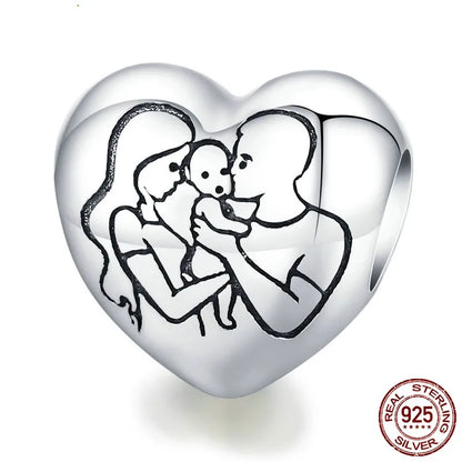 1 Piece 925 Sterling Silver Zircon Human Letter Heart Shape Polished Beads Jewelry Accessories