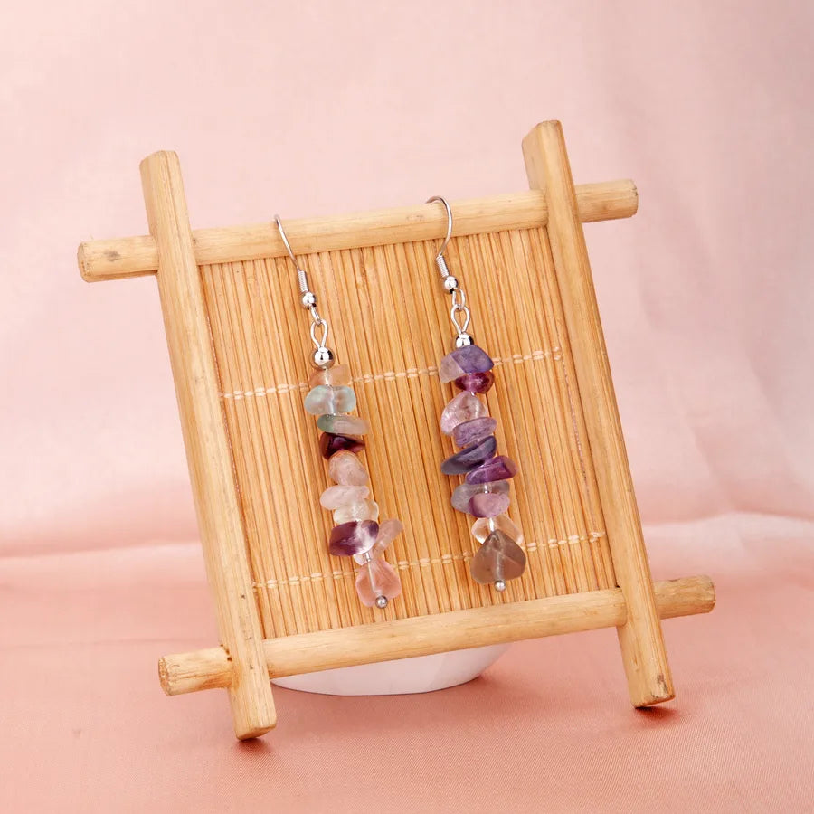 1 pair retro irregular plating natural stone drop earrings