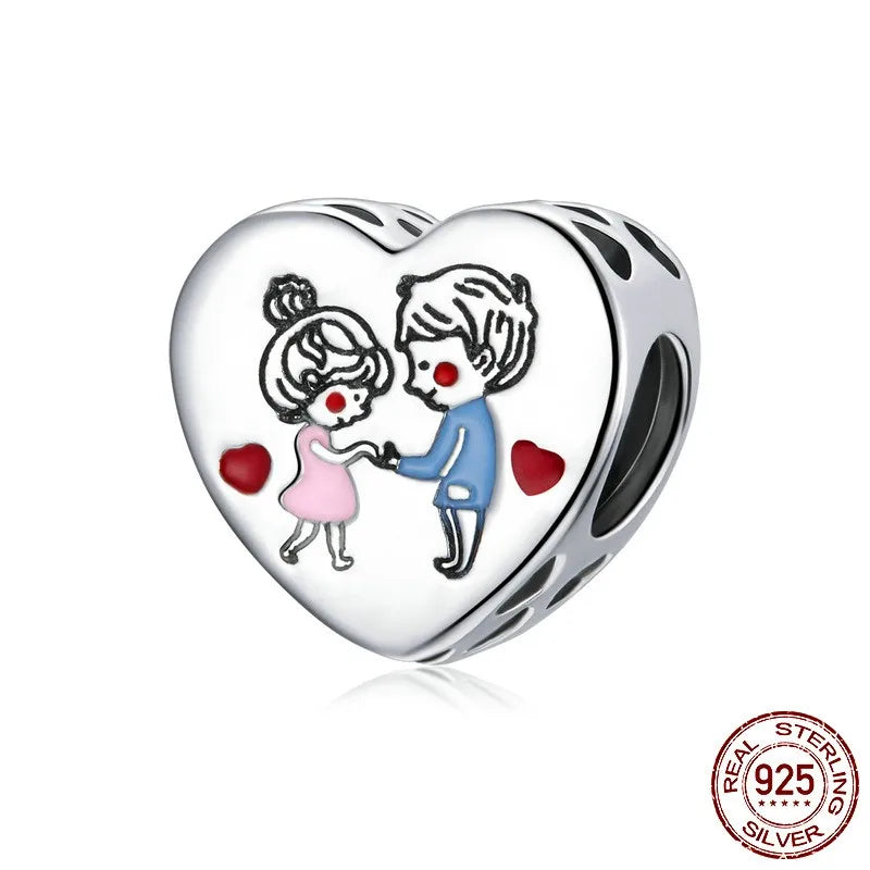 1 Piece 925 Sterling Silver Zircon Human Letter Heart Shape Polished Beads Jewelry Accessories