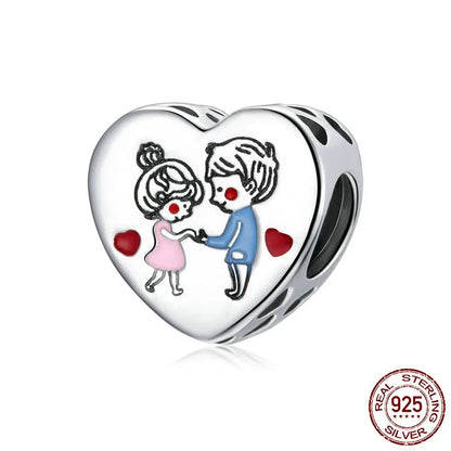 1 Piece 925 Sterling Silver Zircon Human Letter Heart Shape Polished Beads Jewelry Accessories