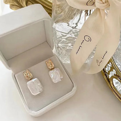 1 pair retro square patchwork freshwater pearl earrings