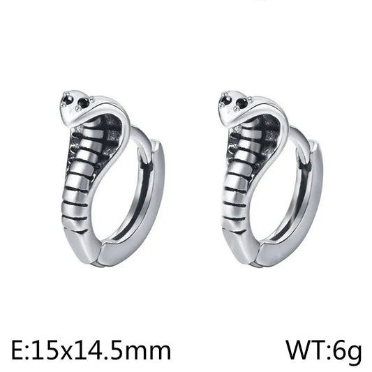 1 pair basic animal titanium steel hoop earrings