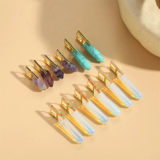 1 Pair Elegant Simple Style Commute Irregular Inlay natural stone Copper Zircon 14K Gold Plated Earrings