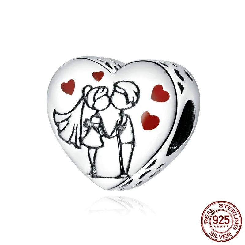 1 Piece 925 Sterling Silver Zircon Human Letter Heart Shape Polished Beads Jewelry Accessories