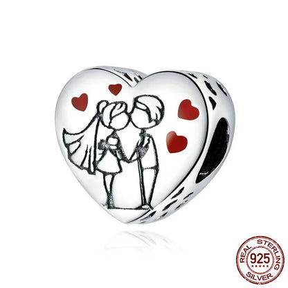 1 Piece 925 Sterling Silver Zircon Human Letter Heart Shape Polished Beads Jewelry Accessories