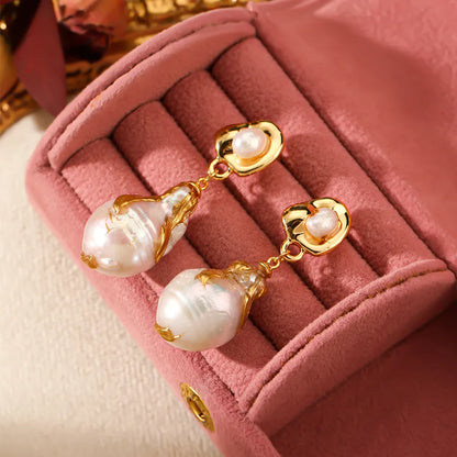 1 Pair Baroque Style Geometric Freshwater Pearl Copper 18K Gold Plated Drop Earrings