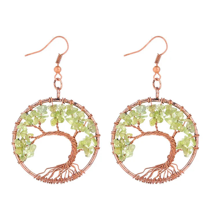 1 pair simple style leaf natural stone copper drop earrings