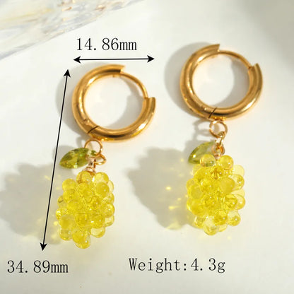 1 Pair Cute Romantic Artistic Geometric Grape Plating Inlay 304 Stainless Steel Resin Zircon 18K Gold Plated Earrings