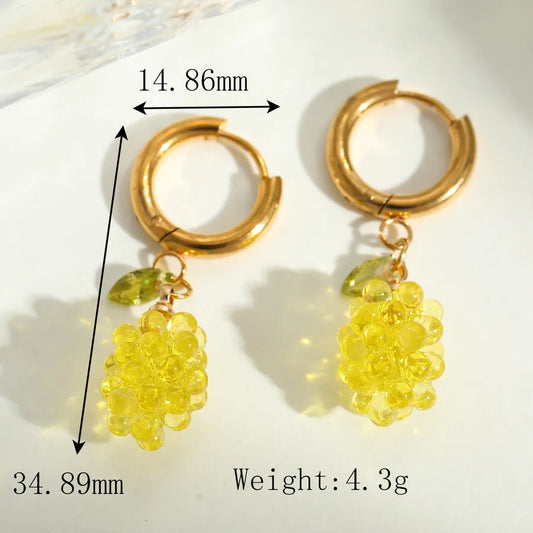1 Pair Cute Romantic Artistic Geometric Grape Plating Inlay 304 Stainless Steel Resin Zircon 18K Gold Plated Earrings