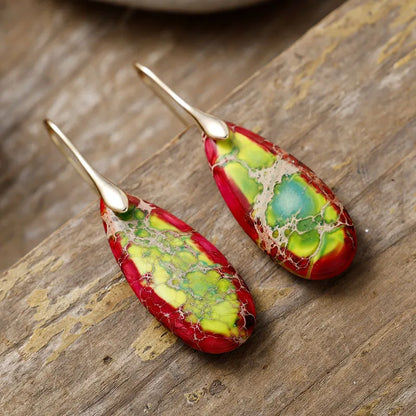 1 pair retro water droplets emperor stone drop earrings