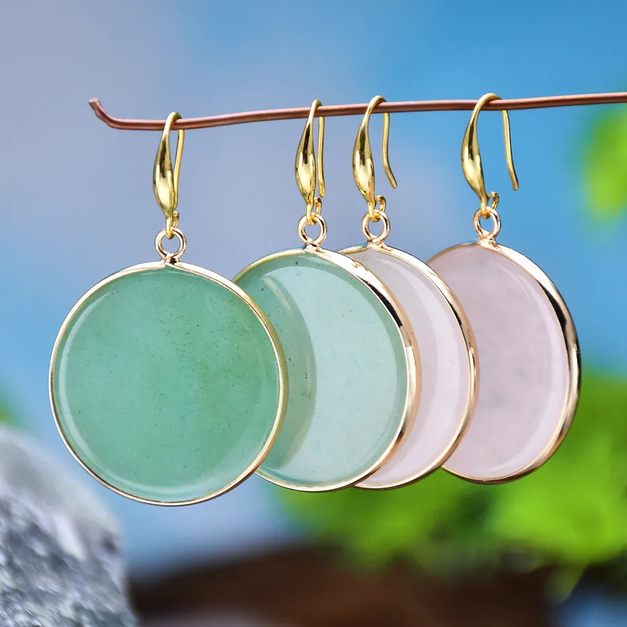 1 Pair Simple Style Round natural stone Drop Earrings