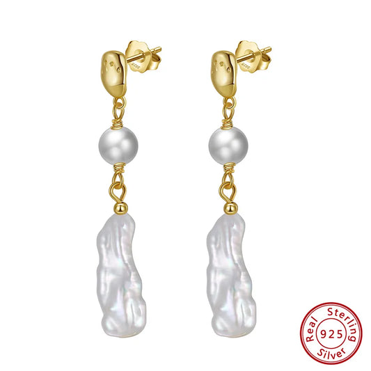 1 Pair Vintage Style Baroque Style Geometric Color Block Irregular Polishing Plating Baroque Pearls Freshwater Pearl Drop Earrings