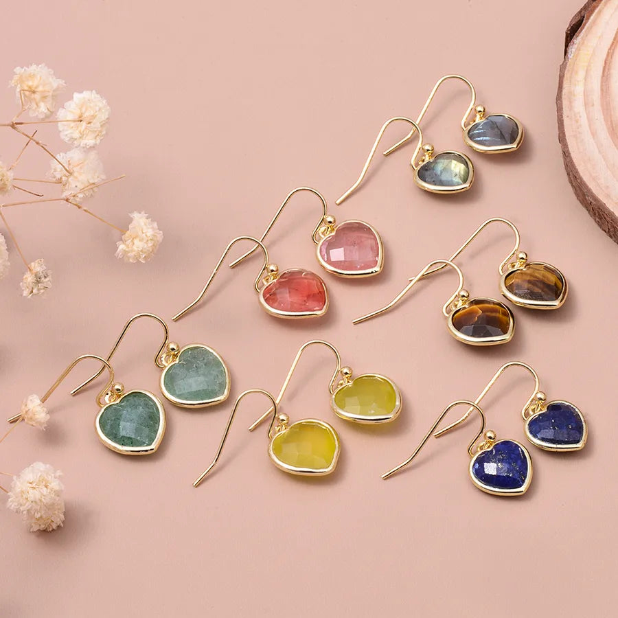 1 Piece and 1 Pack Cute Modern Style Shiny Heart Shape natural stone Copper Drop Earrings