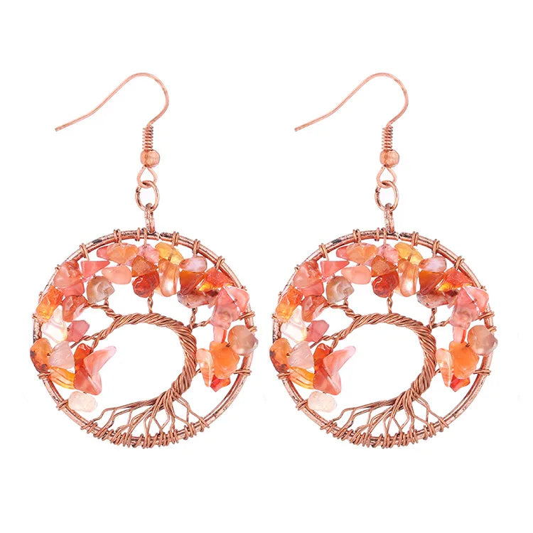 1 pair simple style leaf natural stone copper drop earrings