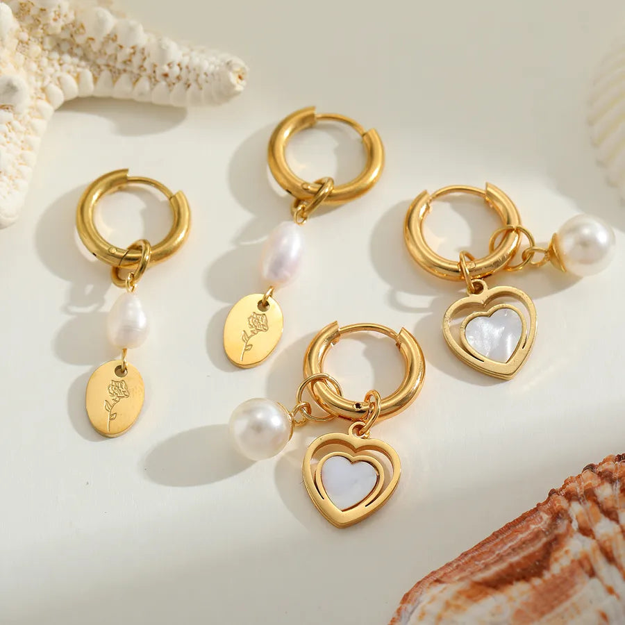 1 Pair Casual Elegant Cute Geometric Heart Shape Plating Inlay 304 Stainless Steel Acrylic Imitation Pearl 18K Gold Plated Earrings