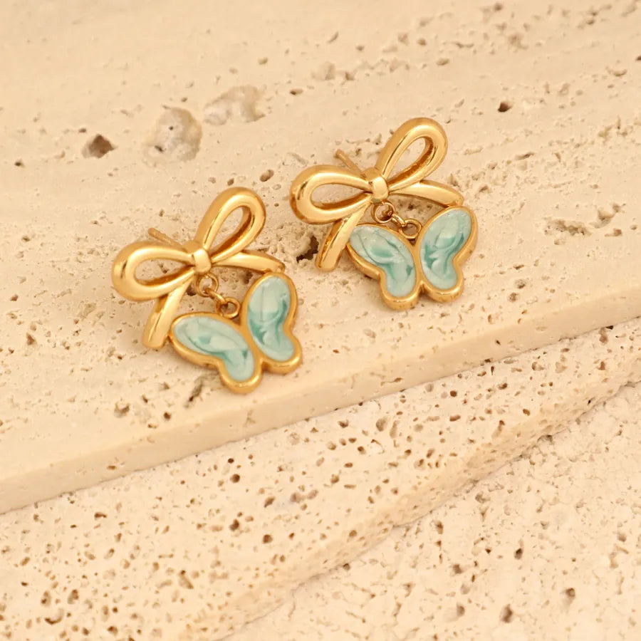 1 Pair Elegant French Style Sweet Heart Shape Bow Knot 304 Stainless Steel Ear Studs