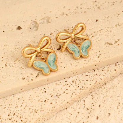 1 Pair Elegant French Style Sweet Heart Shape Bow Knot 304 Stainless Steel Ear Studs