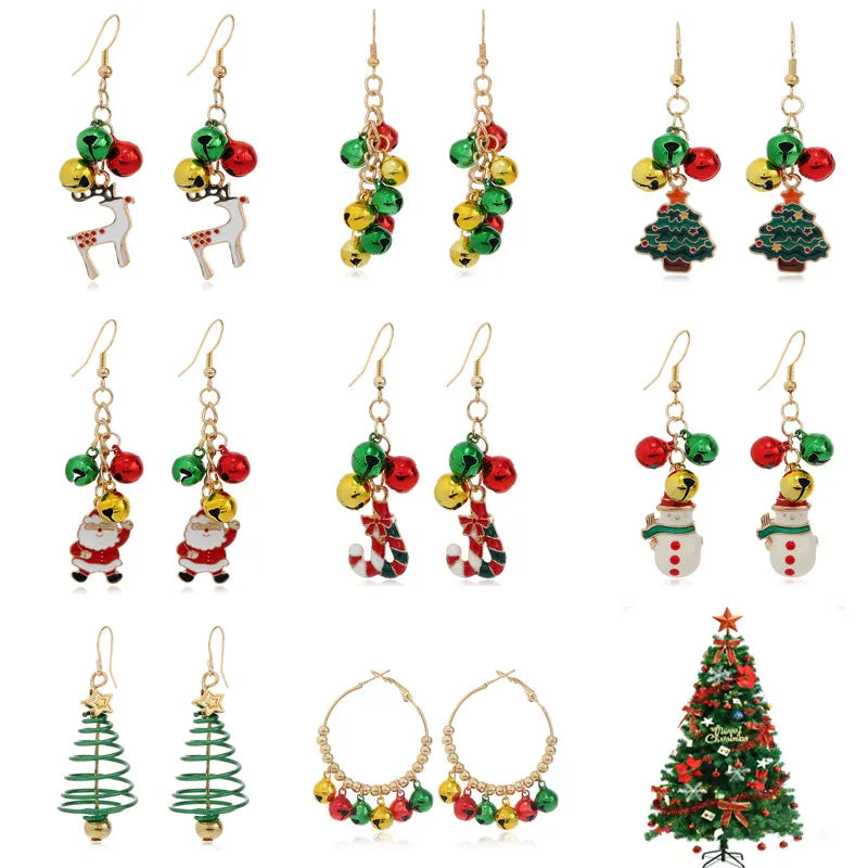 1 Pair Christmas Fashion Christmas Tree Bell Snowman Alloy Drop Earrings