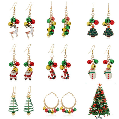1 Pair Christmas Fashion Christmas Tree Bell Snowman Alloy Drop Earrings