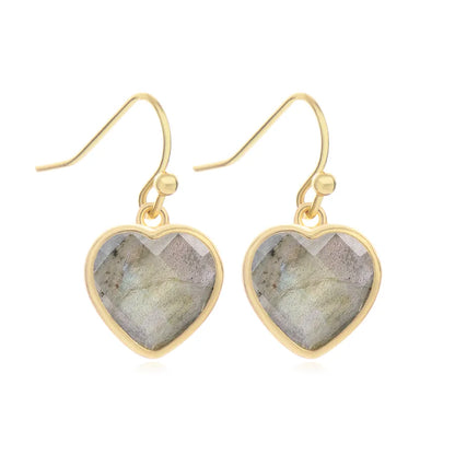 1 Piece and 1 Pack Cute Modern Style Shiny Heart Shape natural stone Copper Drop Earrings