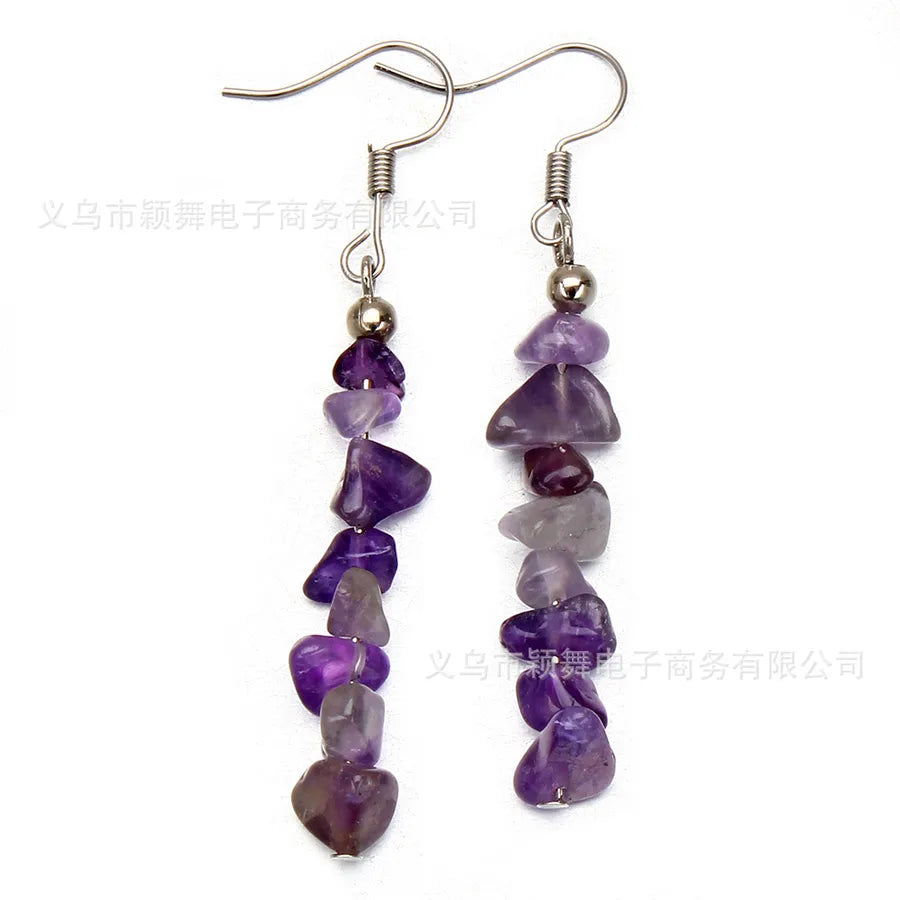 1 pair retro irregular plating natural stone drop earrings