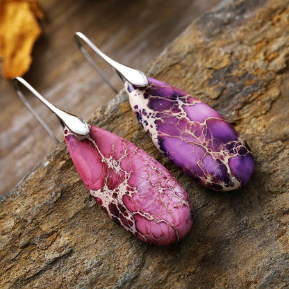 1 pair retro water droplets emperor stone drop earrings
