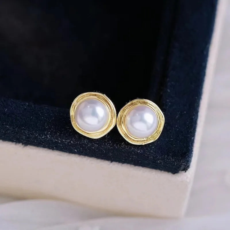 1 Pair Freshwater pearl earrings Pearl Ear Studs