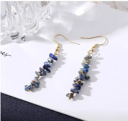 1 pair simple style star water droplets tassel chain natural stone drop earrings