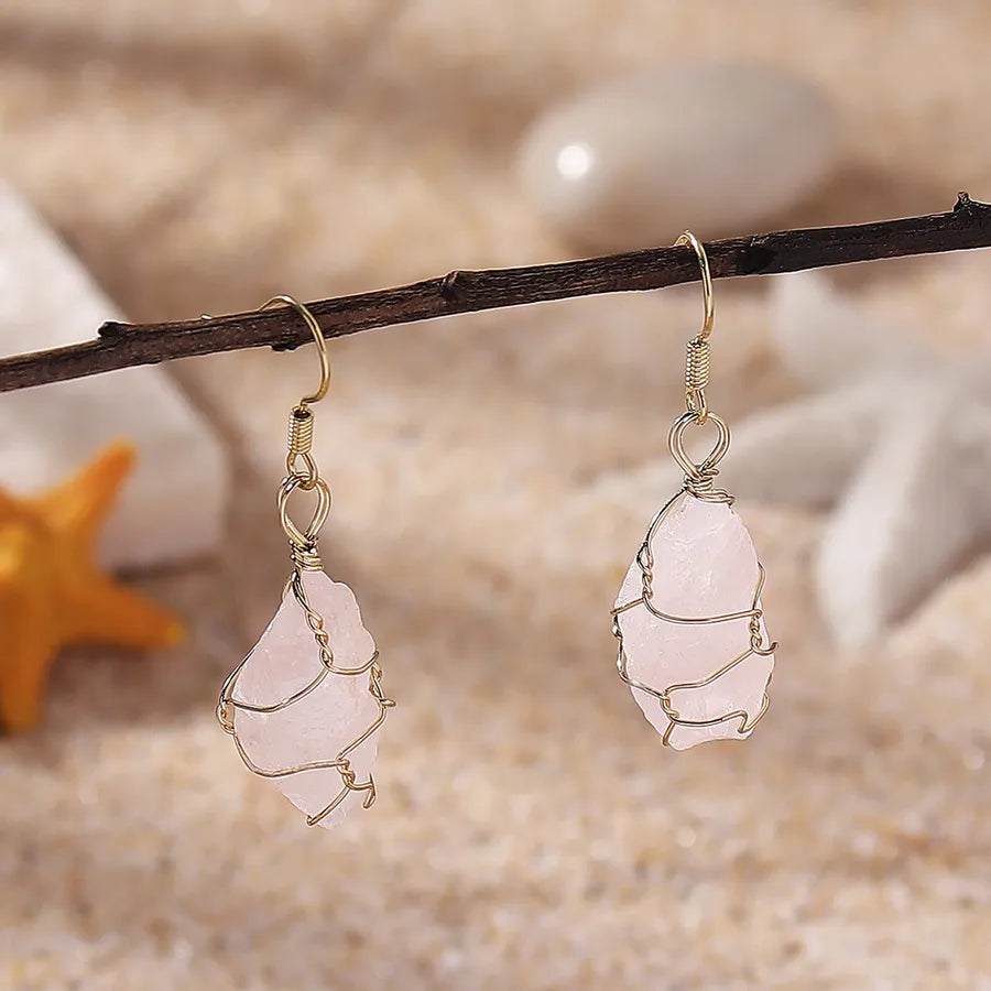 1 Pair Elegant Lady Temperament Gravel natural stone Copper Natural Stone