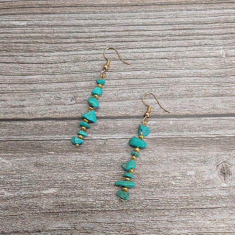 1 pair ethnic style geometric natural stone drop earrings