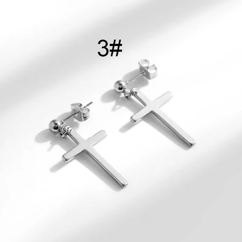 1 Pair Hip-Hop Geometric Cross Feather Plating 316 Stainless Steel  Earrings