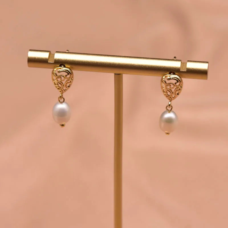 1 Pair Freshwater Pearl Zircon Freshwater pearl earrings Round Drop Earrings
