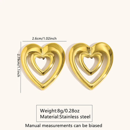 1 Pair Casual Sweet Simple Style Quadrilateral Stripe Heart Shape Hollow Out 304 Stainless Steel Imitation Gold  Ear Studs