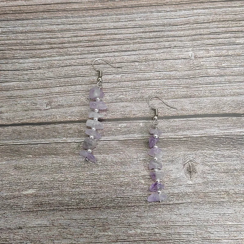 1 pair ethnic style geometric natural stone drop earrings