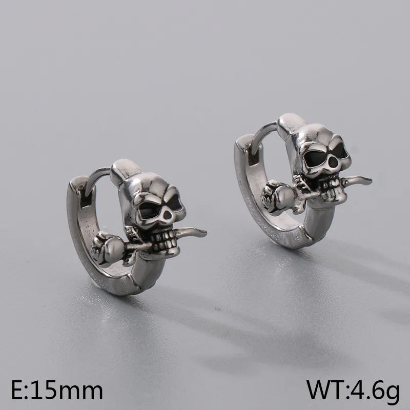 1 Pair Halloween Hip-Hop Skull Inlay 304 Stainless Steel Zircon Earrings Ear Studs